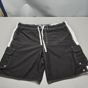 Mens hang ten black and white swim trunks size XXL